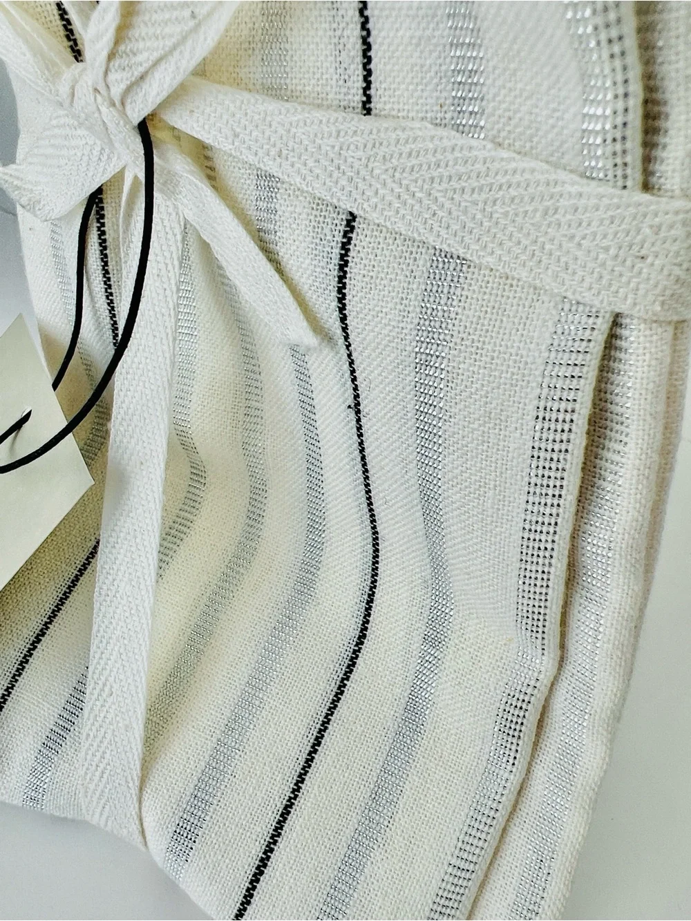 NWT West Elm Off White Napkins with Silver & Black Stripes (Set of 4)